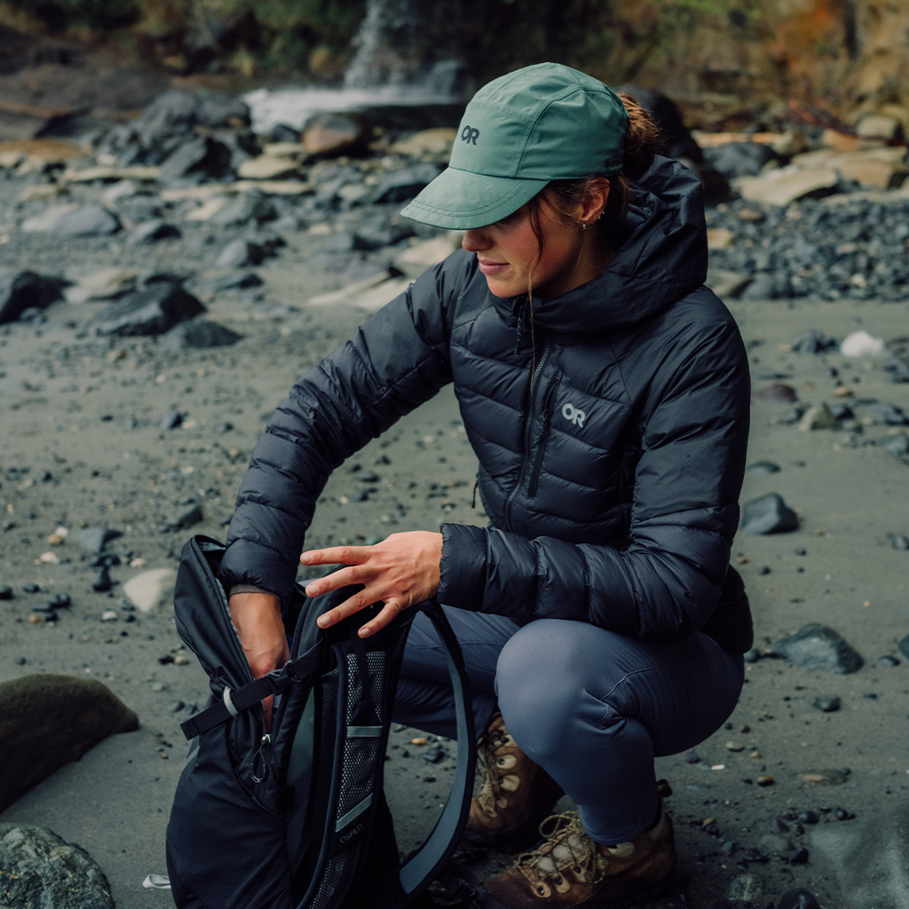 Female wearing outdoor resesarch down jacket